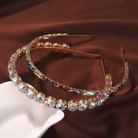 Wekicici 2ps Rhinestone Hair Hoop Fashion Shining Colorful Rhinestone Crystal Hair Hoop Bling Bling Hair Accessories Hair Decoration for Women Girls