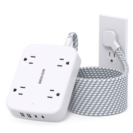 10FT Surge Protector Power Strip, Flat Extension Cord with 2 USB C, Flat Plug Power Strip, 4 Widely Outlets and 4 USB Charging Ports, Outlet Extender, 900 Joules, for Home Office Dorm Room Essentials