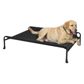 Veehoo Cooling Elevated Dog Bed, Raised Dog Beds for Large Dogs, Outdoor Dog Bed with Guardrail, Upgraded Non-Slip Feet, Breathable Teslin Mesh, Portable Camping Dog Cot, 41 x 27 Inches, Black