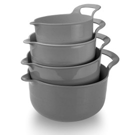 COOK WITH COLOR Mixing Bowls - 4 Piece Nesting Plastic Mixing Bowl Set with Pour Spouts and Handles (Speckled Charcoal)
