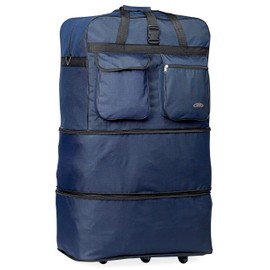 Pod 30" / 36" / 40" Expandable Rolling Wheeled Duffle bag Spinner Luggage suitcase (Navy Blue, 40-inch)