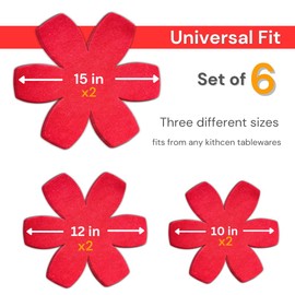 Pot and Pan Protectors Set of 6 and 3 Different Sizes Separators Pad Pot Dividers Anti-Slip Pad for Stacking and Protecting Cookware Avoid Scratching (10" 12.5" 15") (Red)