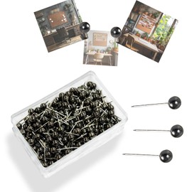 QQdou Pushpins, Travel Map Pins, Round Head Drawing Pins, Small Thumb Tacks, Marking Pushpins for Cork Board, World Map Pin, Notice Board Picture Photo Bedrooms Home Office School DIY Craft(Black)