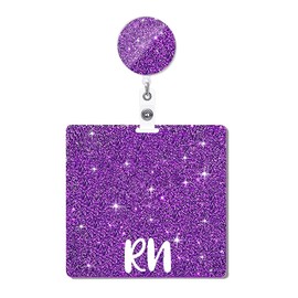 ANDGING RN Badge Buddy and Badge Reel Set Horizontal PCT Badge Card Holder Purple Acrylic Glitter Badge Buddies Nursing Gifts Bling Nurse Badge Cards Badge Reels Retractable Medical ID Card Tags L58W