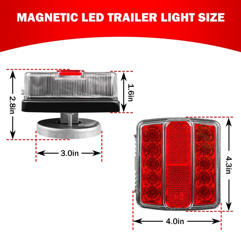 WUSHIXAN Magnetic Trailer Light Kit for Towing, 24ft Cable With