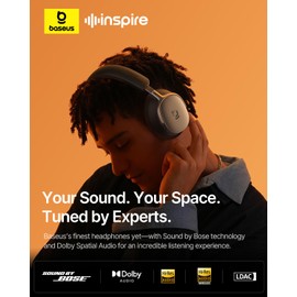 Baseus Inspire XH1 Adaptive Active Noise Cancelling Headphones, Sound by Bose, Dolby Audio, Premium Real-Time Adaptive ANC, Adaptive Tuning Rich Sound, Hi-Res Audio, 100H Playtime - Cosmic Black