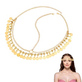 Gold Head Chain, Boho Sequin Head Jewelry for Women Layered Chains Egyptian Headpiece Forehead Jewelry Festival Costume Headband Hair Accessories for Prom Makeup Party (25.6 Inch)