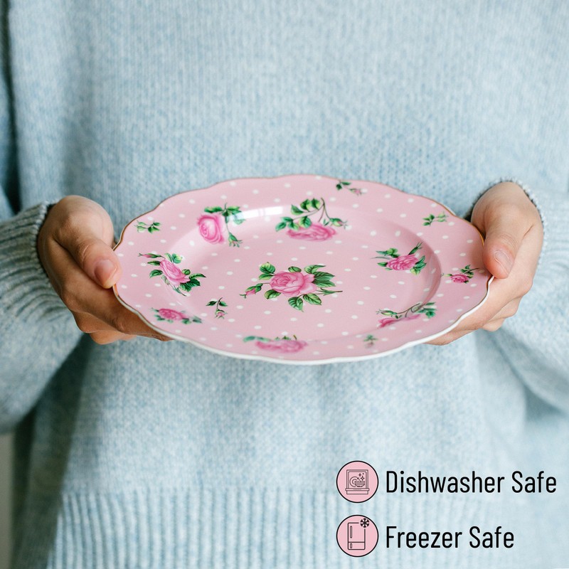 BTaT- Porcelain Floral Plates Set of 8, 8 Inch, Assorted