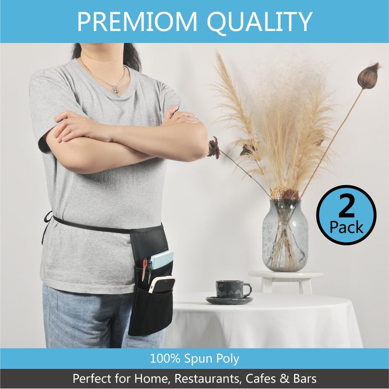 tsmyp Hip pouch apron Black Waitress Waiter Server Short Aprons
