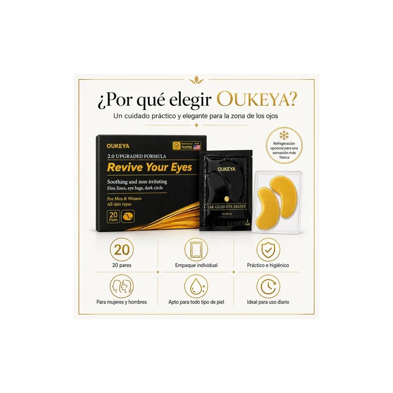 Mascarillas Ojos Oro 24k Hidratantes Ojeras 20 Pares