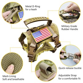 Tactical Cat Harness and Leash for Walking Escape Proof, Adjustable Military K9 Pet Vest Harness Easy Control for Large Cat, Puppy and Small Dog (Coyote Brown)