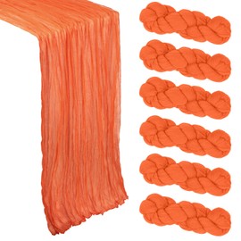 6 Pack Orange Easter Cheesecloth Table Runner 10Ft Gauze Cheese Cloth Table Runner 35x120 Inch Boho Sheer Rustic Fabric Runner for Party Decor Baby Shower Spring Wedding Table Decorations