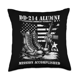 DD 214 Alumni USA Military Veteran American Flag DD-214 Throw Pillow