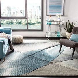 Safavieh Hollywood Collection HLW715D Mid-Century Modern Area Rug, 6'7" x 6'7" Square, Grey / Teal