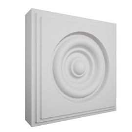 4 1/2"W x 4 1/2"H x 1 1/8"P Americraft Solid Paint Grade Wood Square Rosette with Center Bullseye with Decorative Edge, Primed Pine