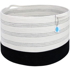 Casaphoria XXXLarge Cotton Rope Basket 22" X 22"X 14" Blanket Basket for Living Room Woven Basket Soft Laundry Blanket Basket storage basket bin with Handle（pack of 1）