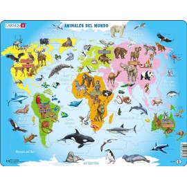 Larsen A34 Animals of the World Spanish Edition Frame Puzzle with 28 Pieces