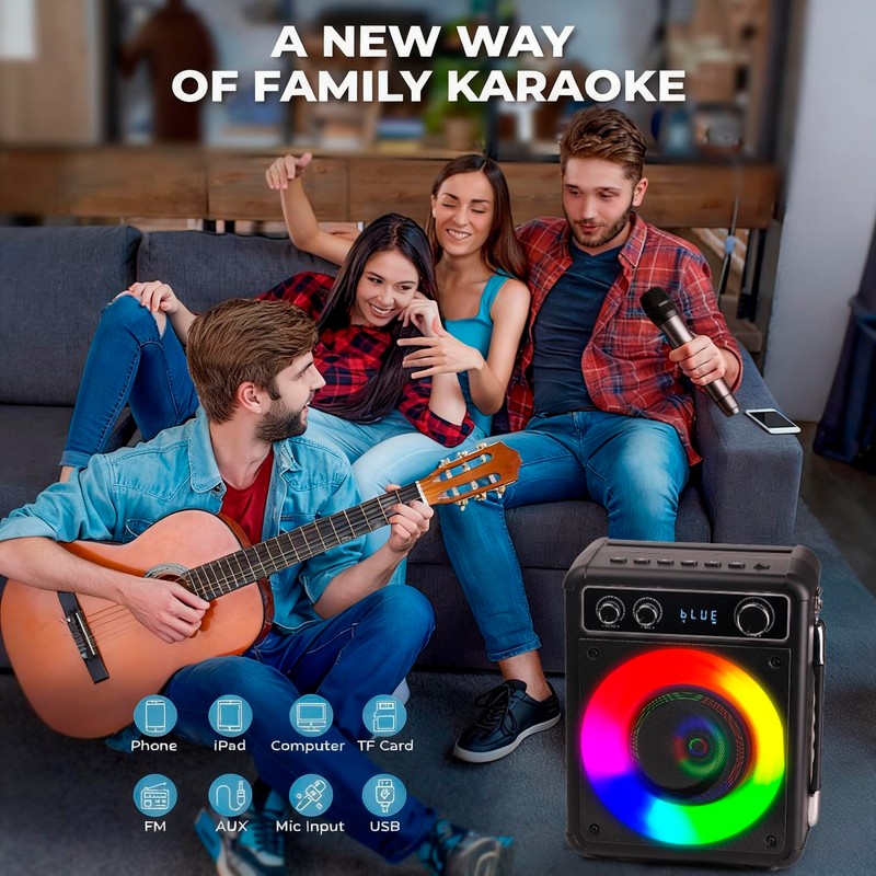 VOSOCO Karaoke Machine, Portable Bluetooth Karaoke Speaker with 2 Wireless