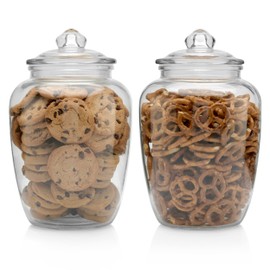 Glass Jars with Airtight Lid - Set of 2 Large Apothecary Jar - 2 pc Glass Jar Set – Canisters Sets for the Kitchen for Cookies, Flour, Sugar, Rice - Holds 75oz 9.5 x 5.5-inch