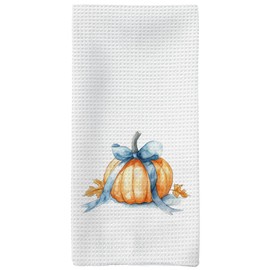 Tzhim Fall Kitchen Towels, Pumpkin Decorative Fall Hand Towels for Bathroom, Blue Bowknot Coquette Dish Towels Dishcloths for Kitchen Bathroom, Farmhouse Fall Autumn Kitchen Bathroom Decor, 16x24in
