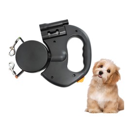 GIIPET-Dog Leash Extendable Double Lead for Dogs and Cats, Double Pull Leash, 3.9 ft (3 m) Extendable Leash, LED Light, Includes Garbage Bag Storage, Reflective, Multifunctional, Tangle-Free, Durable,