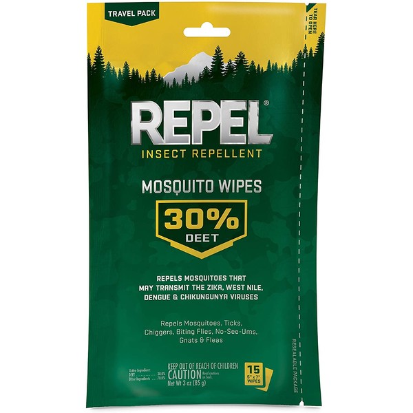 Repel - HG-94100 94100 Insect lent Mosquito Wipes 30% DEET, 15-Count