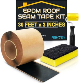 EPDM Rubber Roofing Seam Tape Kit - 30 Feet x 3 Inch - Double Sided Butyl Tape – Black Self Adhesive for Liner Bonding Sealing Repairs – Works with EPDM TPO Hypalon and Other Membranes