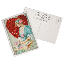 Vintage Valentine Postards - 24 Retro Valentine's Day Postcards - Assorted Love Greetings Designs - Old Fashion Valentine Cards Printed on Antique Textured Style Cardstock - Great for Valentine's Day