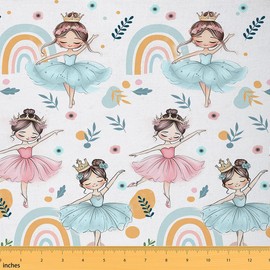 Feelyou Ballerinas Woman Fabric by The Yard 1 Yard Dancing Silhouette Decorative Waterproof for Teens Rainbow Upholstery Fabric for Chairs Colorful Stripes