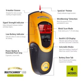 ZIRCON MultiScanner L550 Center Finding Wall Scanner w/ AC & Metal Scan NEW