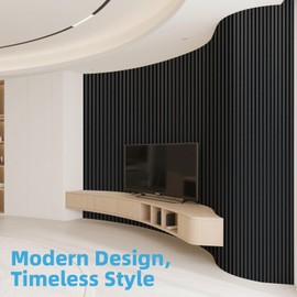 Art3d Acoustic Wood Slat Wall Panel with Roll-Flat Design - 95.3 x 23.8 Inch Sound Absorbing Panels for Living Room Columns Corridor Curved Wall Decor, 1-Pack Blackwood