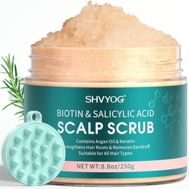 Scalp Scrub, Biotin 2-in-1 Scalp Exfoliator Scrub Clarifying Detox Shampoo with 3% Salicylic Acid & Tea Tree for Dandruff, Build Up, Itchy Scalp, Oily Hair & Dry Scalp Treatment with Scalp Massager