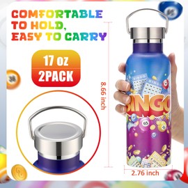 Geiserailie 2 Pack Bingo Tumbler Cups 17oz Stainless Steel Water Bottle Double Wall Insulated Bottle with Handle and Vacuum Seal Leakproof Lid, Bingo Prizes Gifts for Seniors Adults