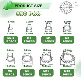 Ruibapa 550PCS External Tooth Lock Washers Assortment Kit (M2.5-M12)