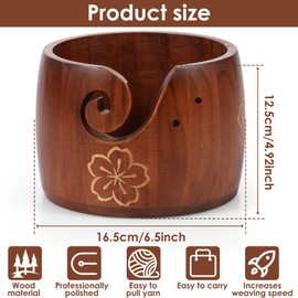FwQoFvk Yarn Bowl Storage Holder, Yarn Organizer Storage Bowl, Large Capacity Wood Crocheting Bowl, Knitting Bowl for Crafting Lovers 16.5x16.5x12.5 cm