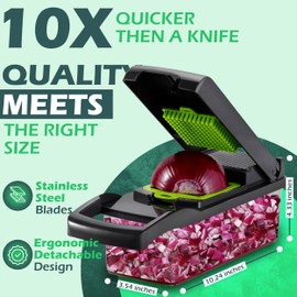 NICKSTOOL 26-in-1 - Heavy Duty Vegetable Chopper with Container - Stainless Steel Blades - Slicer, Chopper, Spiral & Dicer for Veggies With Hand Guard, Cut Resistant Gloves & Cleaning Brushes - Green