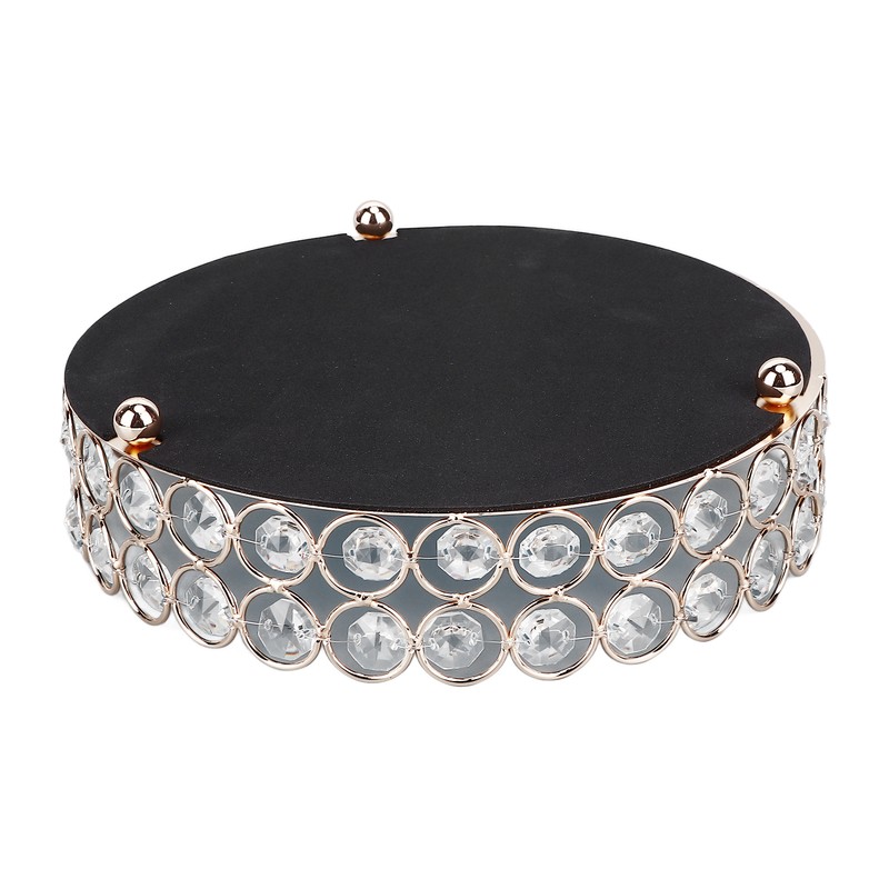 Crystal Cosmetic Makeup Tray 8in Round Display Tray Mirrored Metal