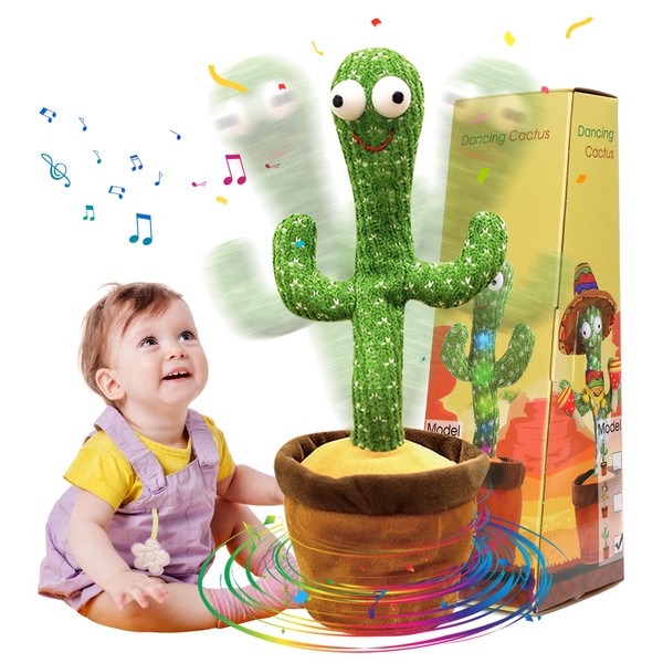 Emoin Kids Dancing Cactus Talking Toys for Kids Adults Tummy Time Toys Singing 3 Songs Sunny Cactus Electronic Plush Toy Animated Twisting Gifts Funny Toy for Boys Girls Green