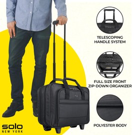 Solo New York Rolling Case with Wheels - Roller Laptop Bag, Wheeled Briefcase for Women & Men, Carry On Size for Travel, Fits 15.6" Computer - Carnegie, Black