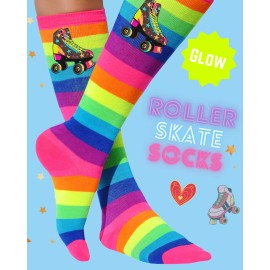 Bubblegum Divas Girls Socks Rainbow Stripe Knee High Stockings Kids Skating Party Roller Skates