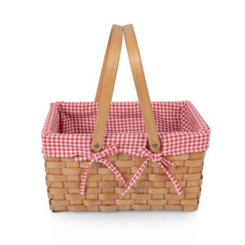 PICNIC TIME Farmhouse Basket, Wicker Basket, Empty Basket, Small Picnic Basket, (Red & White Gingham)