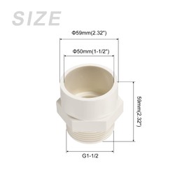 METALLIXITY PVC Hose Adapter, (G1-1/2 Male Thread) 2Pcs, PVC Pipe Fitting Furniture Connector - for Water Supplies Build, DIY, Garden Shelf Greenhouse, White