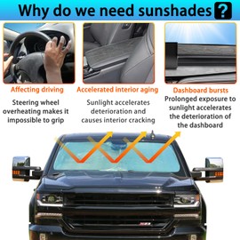 CIMOF Windshield Sun Shade for Chevy Silverado/GMC Sierra Accessories 2019-2024 2025, Windshield Sunshade, Foldable Front Window Sun Shade, Screen Shield Cover, UV Blocker Protector Heat Shield