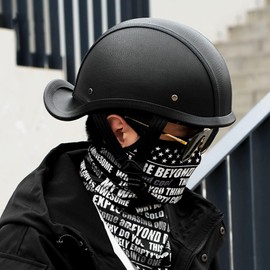 QUICKOOL Retro Leather Motorcycle Half Helmet for Adults Men Women,Baseball Cap Helmets DOT Approved, Vintage Handmade Half Face Helmets for Cruiser Chopper Scooter Cafe Racer (Black,L)