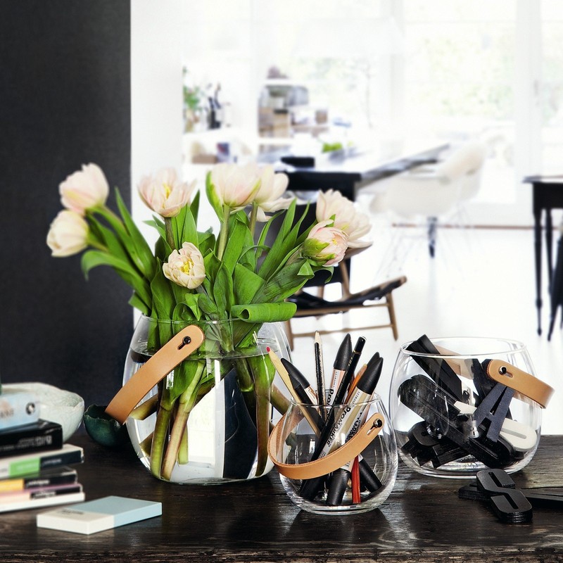 HOLMEGAARD DESIGN WITH LIGHT Pot with leather handle clear H16cm
