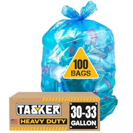 32-33 Gallon Recycling Bags Heavy Duty (MegaValue Pack 100 Bags w/Ties) Blue Recycling Bag 30-33 Gallon, Blue Trash Bag 30 Gallon - 33 Gallon Garbage Bag