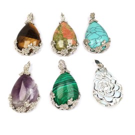 Natural Stone Pendants Waterdrop Shape Pendants Stone Charms for Jewelry Making DIY Random 5 Pcs