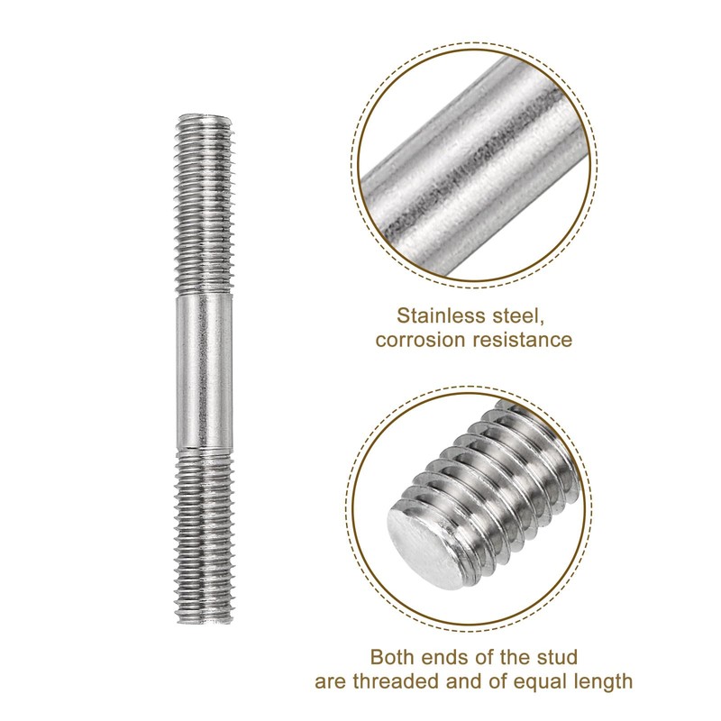 sourcing map 25Pcs M8x60mm 304 Stainless Steel Double End Threaded