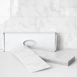 BeNice Peel and Stick Backsplash for Kitchen Tile,Peel and Stick Tiles for Walls Tile Stickers Waterproof Marble Tile Backsplash 3.85"x11.73"(16Tiles) Carrara White