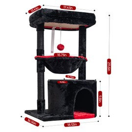 SYANDLVY Gothic Cat Tree with Coffin Bed for Indoor Cats, Small Cat Tower with Scratching Post, Modern Activity House Condo with Cradle, Kittens Cave, Black & Red